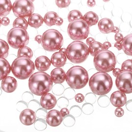 PATIKIL 150 Pieces Floating Beads, 8/14/20mm Vase Fillers Beads Vase Centerpieces Floating Pearl Bead No Hole and 8000Pcs Clear Water Gel Bead for Vase Decoration, Brown Pink