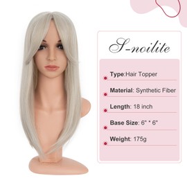 S-noilite Hair Topper for Thinning Hair 18 inch Hair Toppers for Women 6"x6" Big Base Topper for Hair Loss Hair Extensions Wigs Clip in Hair Fringe Hair Pieces,Straight Silver Blonde Mixed