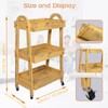 3-Tier Wooden Rolling Cart- Wooden Utility Cart wit Wheels- Utility