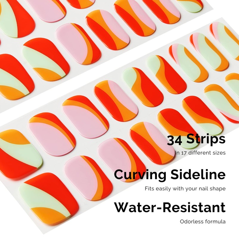 NAILOG Semi-hardened Gel Nail Stickers (34 Pieces), Long Lasting, Salon