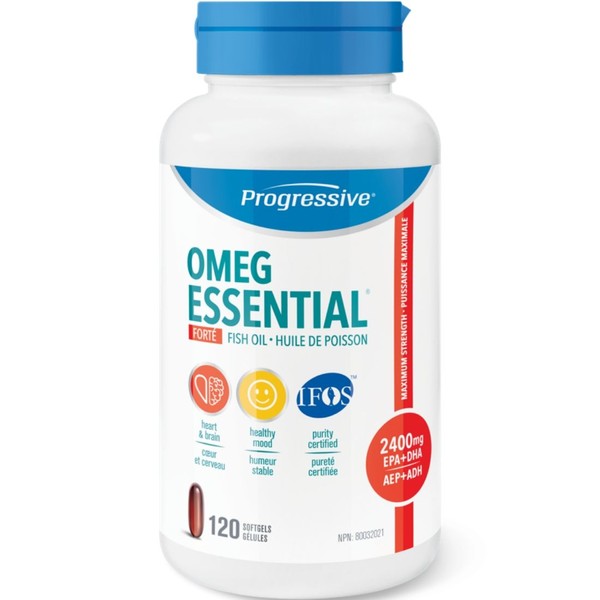 Progressive OmegEssential Forte, Maximum Strength Fish Oil, 120 Softgels, Natural Orange