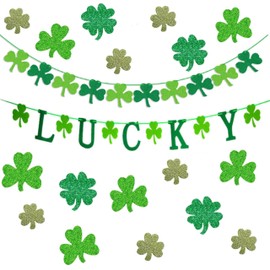 82 Stück St. Patricks Day Dekoration Set Grün Kleeblätter Banner Einschließen Funkeln Kleeblatt Klee Banner Glücklich Banner Karton Kleeblatt St. Patrick's Day Girlande für Irische Partybedarf