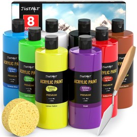 500 ML Acrylic paint Set 8 Colors (16.9 oz), Large Bottles Non Toxic Acrylic Paints Professional Craft Paint Kit High Viscosity No Fading Rich Pigment for Kids Adults Artists Canvas Crafts Wood Painting Painting supplies (color3)