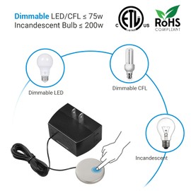 DEWENWILS Touch Dimmer Switch, Touch Pad Control with 3 Levels of Dimming, Dimmable LED/CFL Lights, and Incandescent Bulbs, Extension Cord, 1 Pack, ETL Listed, Black