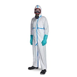 DuPont Tyvek 600 Plus Chemical Protection Clothing with Hood and Taped Seams, Category III, Type 4-B, 5-B and 6-B, White, l, White