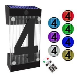 XINDEW Solar House Numbers for Outside, 3D Acrylic Number Colorful light Remote Control, Solar Address Sign, Lighted Modern Address Numbers Solar Powered for Yard Street (Number 4)