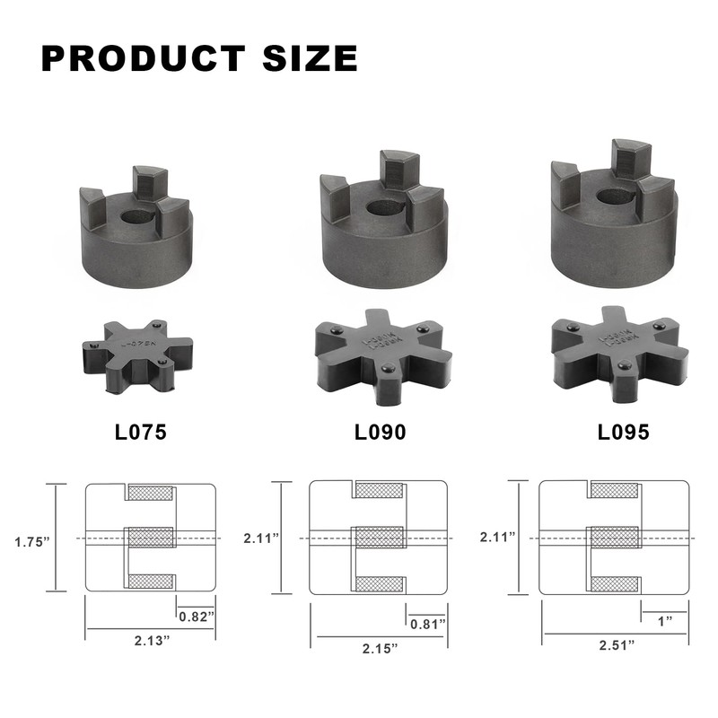 5/8" to 3/4" L075 Flexible 3-Piece L-Jaw Coupling Coupler Set