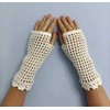 tinacrochetstudio? Crochet Fingerless Gloves Custom Elbow Length Mitness (Ivory)