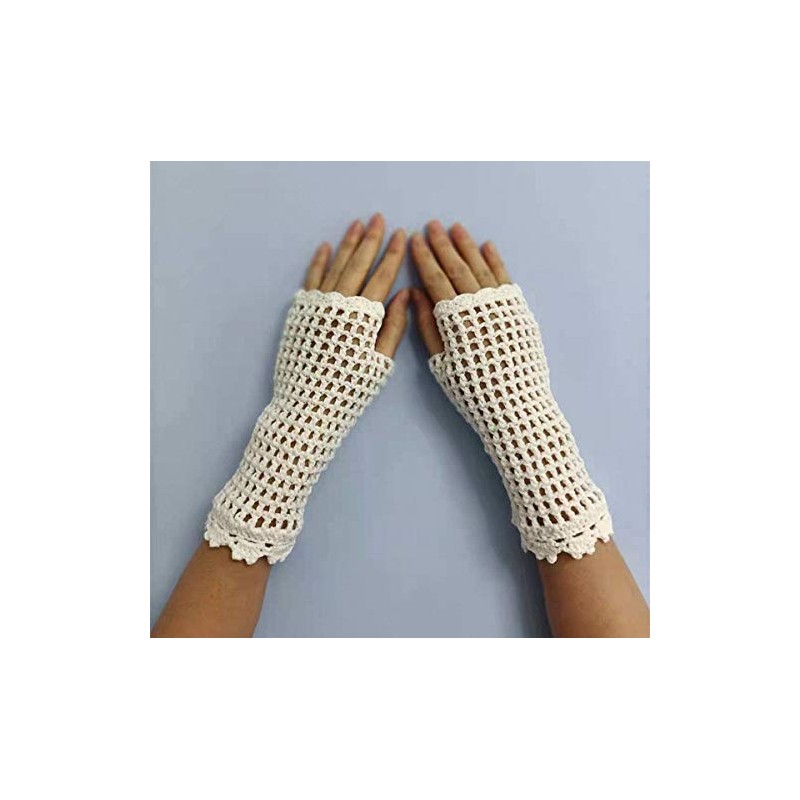tinacrochetstudio? Crochet Fingerless Gloves Custom Elbow Length Mitness (Ivory)