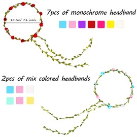 FEPITO 9 x flower crown, multicoloured flower wreath, flower garland, headbands for women, girls, hair accessories