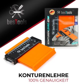bestTools Contour gauge 12.5 cm with lock, precise measurement and fine adjustment, including deep hole marker, robust aluminium core and ABS plastic fins, versatile application