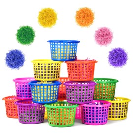 Evoio Easter Baskets for Kids, 24 Pack Plastic Easter Baskets Bulk for Egg Hunts Set, Easter Bucket Bags with 120g Easter Grass for Toddler Classroom Collecting Easter Eggs Party Favor