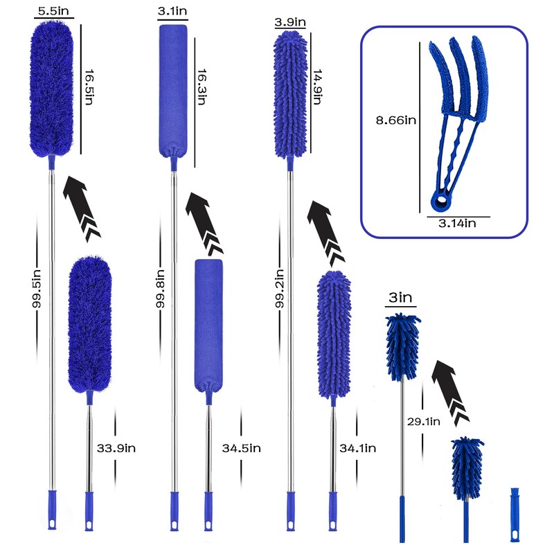Buysenton Microfiber Duster, 8PCS Feather Duster with 100 Inch Telescoping