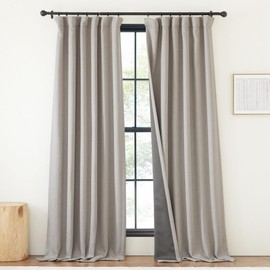 NICETOWN Faux Linen 100% Blackout Curtains for Bedroom, Pinch Pleated Room Darkening Heat Blocking Thermal Curtains Sound Reducing Window Treatment for Living Room, Angora, W50 x L108, 1 Panel