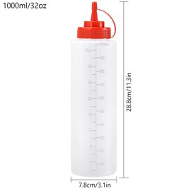 Katfort Condiment Squeeze Bottles Ketchup Dispenser, 6 Pack 32oz Squeeze Bottles for Liquids, Plastic Sauce Bottle with Cap Lid, Squirt Bottles for Sauces Liquids BBQ Dressing Pancake Art