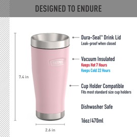 THERMOS ICON SERIES, Stainless Steel Tumbler, Sunset Pink, 16 oz