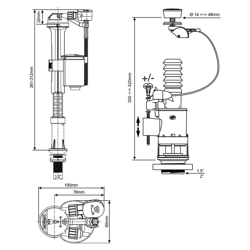 Wirquin Jollyflush + Jollyfill Air Dual Flush Cable Operated Universal