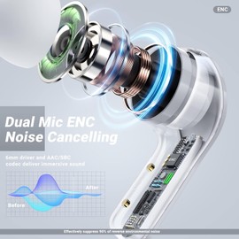 Wireless Earbuds, Bluetooth 5.4 Headphones in Ear 2025 Wireless Earphones with 4 ENC Mic, Mini Ear buds with HiFi Stereo Deep Bass, Playtime LED Display,Mini Earbuds IPX7 Waterproof