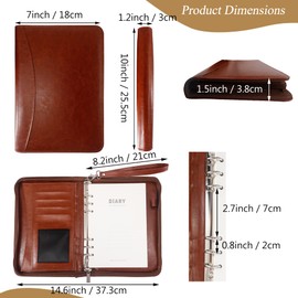 GraduationMall A5 Writing Case with Ring Binder Zip Portfolio Clipboard Business Folder Document Folder Organiser Brown