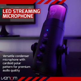 Venom USB Cardioid Pattern Streaming Microphone with LED Light Mesh Grill (PC)
