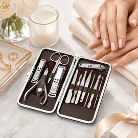12-Piece Nail Grooming Kit for Manicure and Pedicure – Stainless Steel Care Tools with Travel Organizer Case