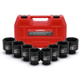 CASOMAN 1/2-Inch Drive Shallow Spindle Axle Nut Impact Socket Set,1-9/16" to 2", 6-Point, SAE, CR-MO, 8 Piece 1/2" Heavy Duty Impact Socket Set