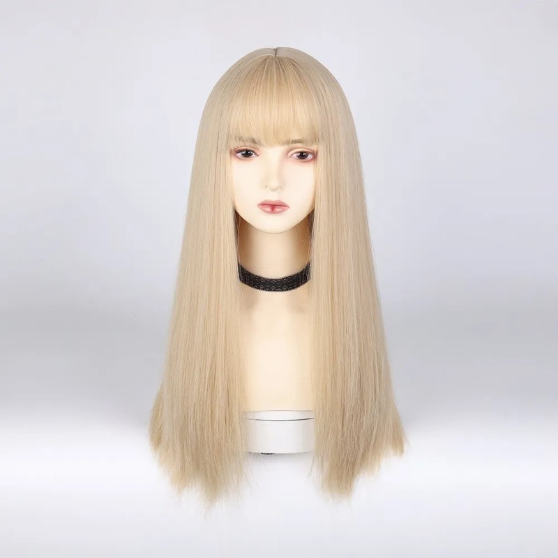 Peluca Rubia Natural Larga Pelo Liso Cosplay Mujer Dama