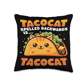 Funny Tacocat Spelled Backward Is Tacocat Mexican Taco cat Throw Pillow