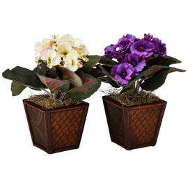 Nearly Natural 6685-S2 African Violet with Vase Decorative Silk Plant, Purple/Cream/Pink, Set of 2