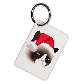 TooLoud Santa Hat Disgruntled Siamese Cat Aluminum Keyring Tag