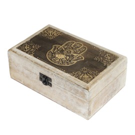 AMERINDIAN Wooden Box 8 x 5 inches Mango Wood Jewelry Organizer Keepsake Treasure Chest Trinket Holder Watch Storage Case Beautifully Handcarved Floral for Home & Decor (White)