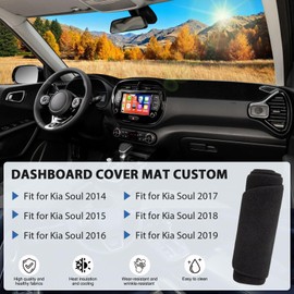 FETUSI Dash Cover Mat Compatible with Kia Soul 2014-2019 Accessories, Dashboard Cover Polyester Non-Slip Sunshade Protector Pad No Glare Black