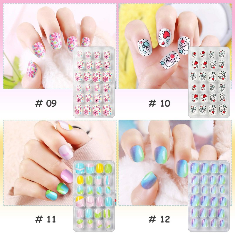 EBANKU Kids Nail Tips Stickers Set, 288 Pieces, 12 Pack,