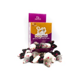 AXEL PETS 60 Furry Mice with Catnip and Rattle Sound Made of Real Rabbit Fur Interactive Catch Play Mouse Toy for Cat, Box of 60 Mice