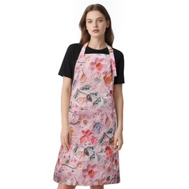 PUBMIND Floral Apron for Women with Pockets, Adjustable Chef Aprons for Kitchen, Cooking, BBQ & Grill (#D)