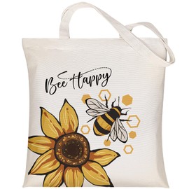 Louise Maelys Canvas Tote Bag for Women Cute sunflower bee Aesthetic cotton bag Shopping Bags Women gift Reusable Grocery Bags
