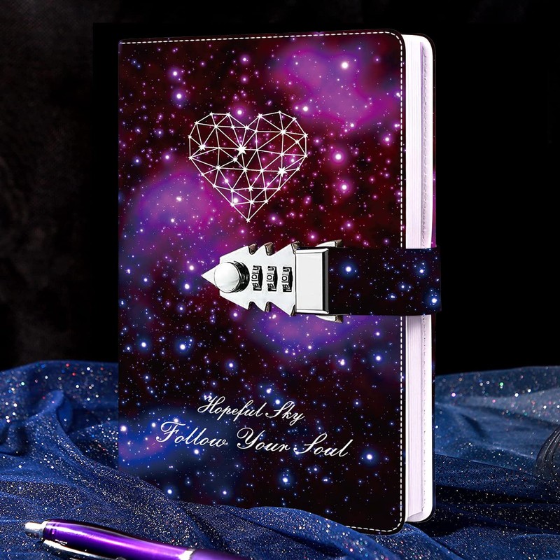 LinYesh Creative Leather Password Notebook, Galaxy Starry Sky Design Password