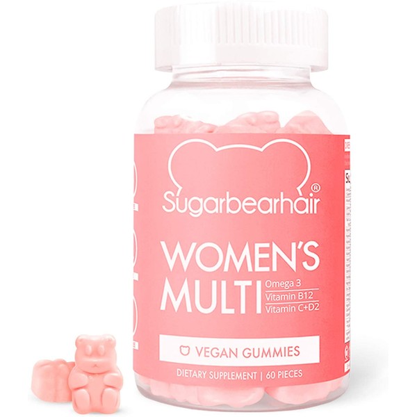 SugarBearHair Women's Multi Vegan MultiVitamin with Glutathione, Vegan Omega-3, Folate, Vegan Collagen Booster Blend (1 Month Supply)