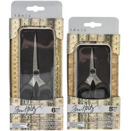 Tim Holtz Haberdashery Snip Scissors Set - Soft Grip Durable Snips 5" & Scissors 6" with Storage Tins - 2 Items