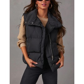 Himosyber Womens Puffer Vest Sleeveless Casual Loose Winter Warm Lightweight Stand Collar Down Jacket Coats (Black-M)