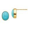 14K Solid Yellow Gold Oval Blue Turquoise Stud Earrings