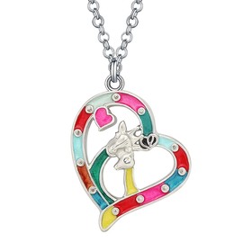 BONSNY Enamel Alloy Double Giraffe Necklace Heart Pendant Fashion Jewellery for Women Girl Charm Gift (Multi)