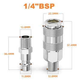 GASHER 4PCS 1/4 Inch Air Line Connectors, 1/4" BSP Male Thread Euro Airline Hose Compressor Fittings, Quick Connect Air Coupler Air Hose Fittings,Air Coupler & Air Plug Kit