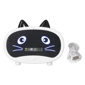 Mini Cartoon Speaker Multifunctional Cute Cat Ear Design Smart Set Dual Alarm Clocks for Bedroom OfficeWhite