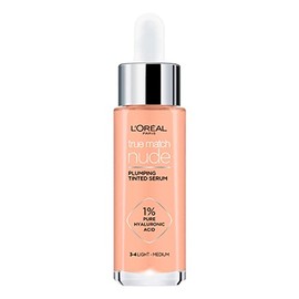 L'Oréal Paris True Match Sérum Rellenador con Color, Base de Maquillaje en Sérum con Ácido Hialurónico, Acabado Luminoso, Piel Uniforme y Radiante, Tono 3-4 Light Medium, 30 ml