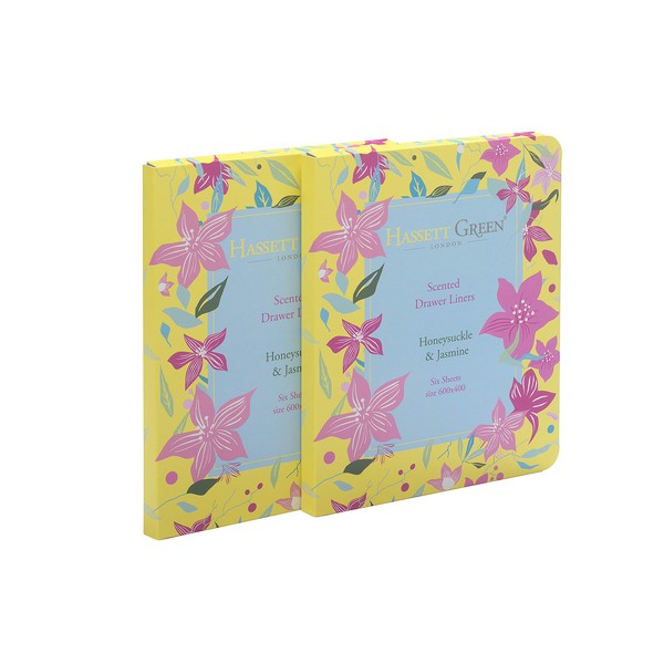 Hassett Green London - Honeysuckle & Jasmine Scented Drawer Liners - Two Pack of 6 Sheets size 600 x 400 mm (Twin Pack)