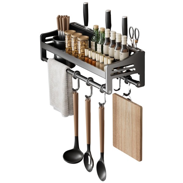 Vireldora utensil hanger, wall mounted kitchen rail with hooks, waterproof