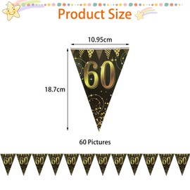 5 Pieces 60th Birthday Pennants, Party Decoration Pennants, Glitter Birthday Decoration Pull Flags, Birthday Party Background Props, Black Gold Glitter Photo Props