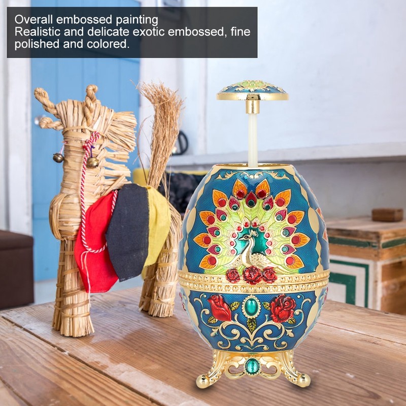 Toothpick Holder Retro Metal Peacock Egg Shape Portable Multifunctional Storage
