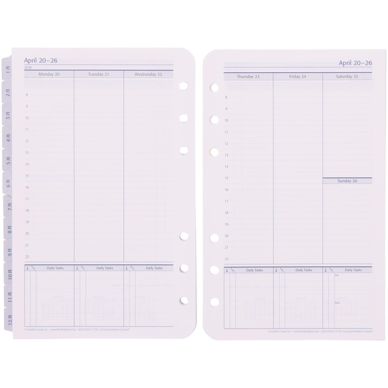 Franklin Planner 86606 Universal Weekly Refill, 12 Month Edition, Starts